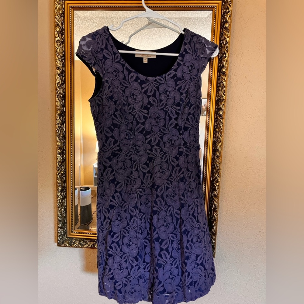 Monteau Blue A-line Midi Dress with Cap Sleeves